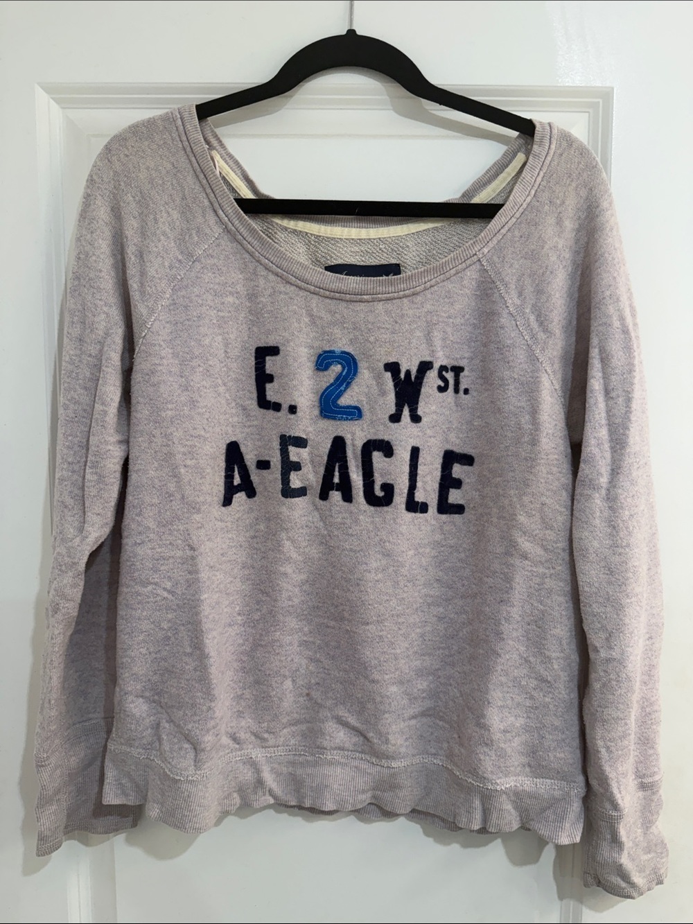 American Eagle Outfitters Lavender Crewneck Sweatshirt with Navy & Blue Appliqué